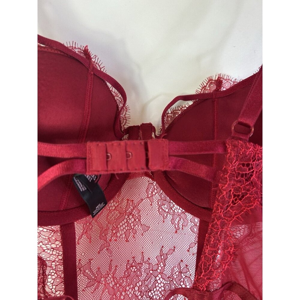 Vintage Y2K Victorias Secret womens 36D Red Lace Sheer Corset Bustier Romantic - Picture 8 of 10